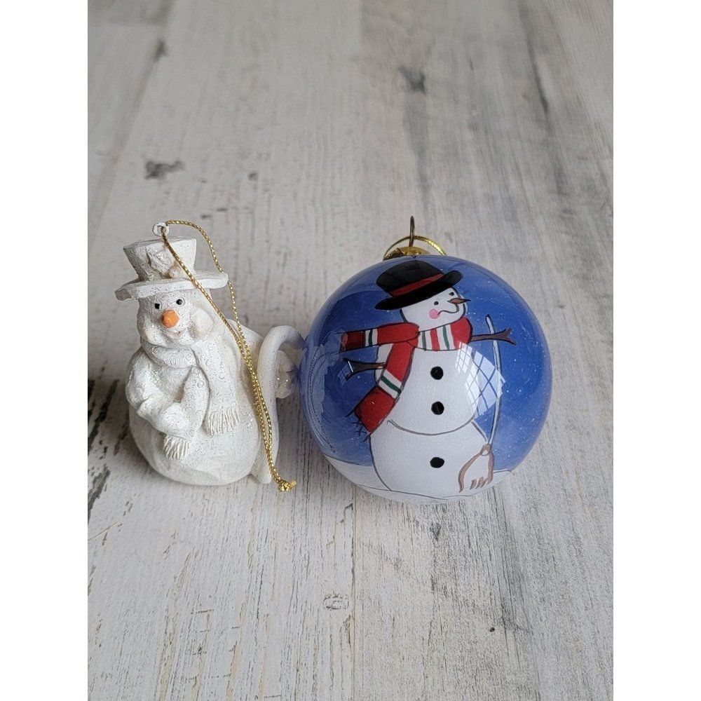 White snowman ball ornament cane broom set glitter Xmas